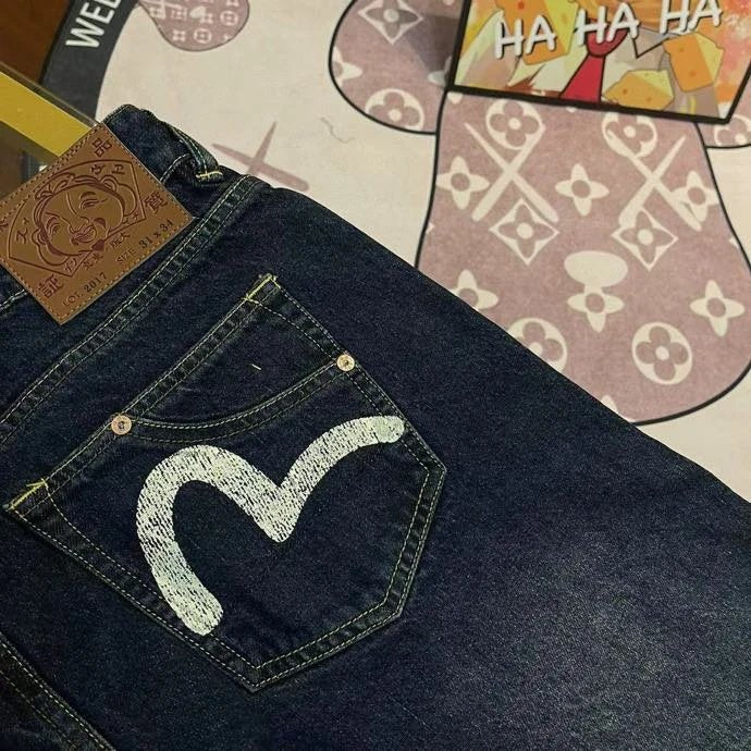 Evisu calça de ganga azul escuro