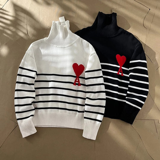 Ami De Coeur Striped Sweater Gola Alta