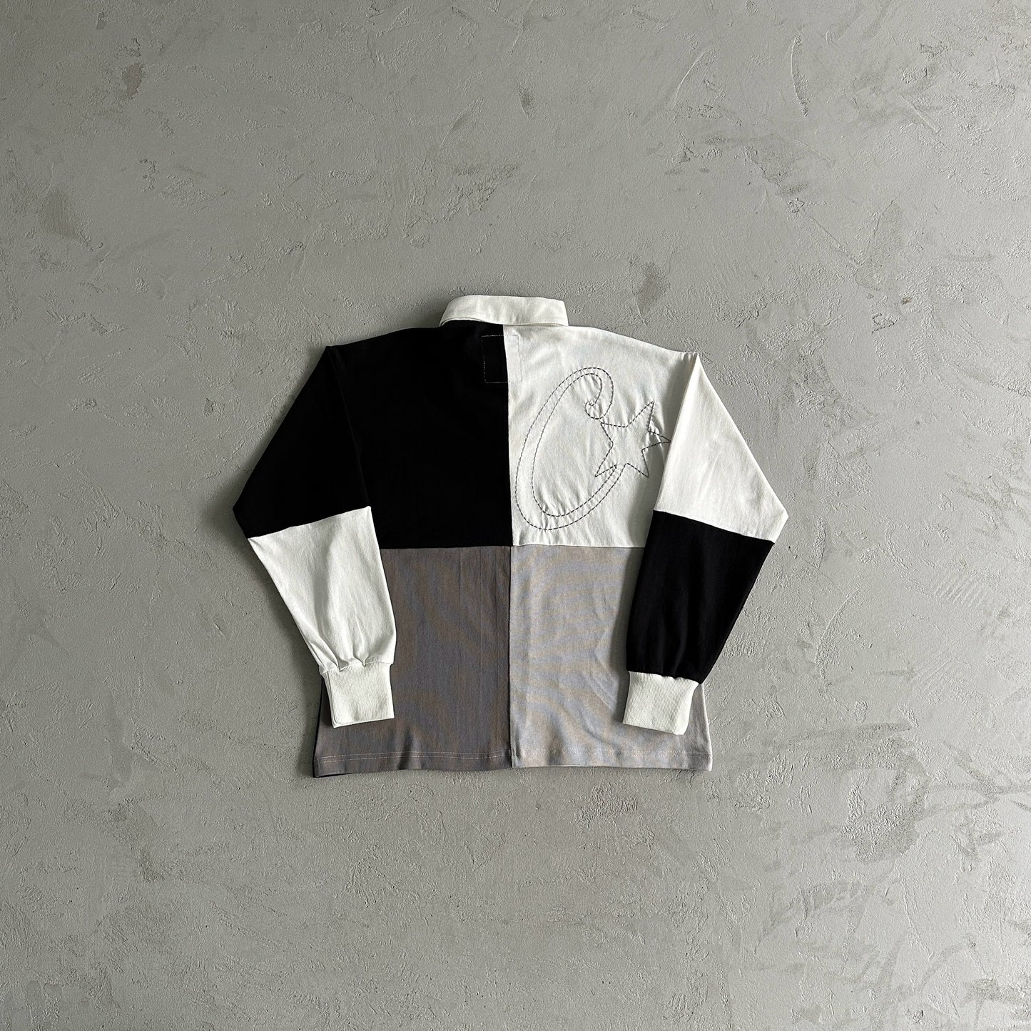 Color Block Polo Long Sleeve Shirt-Black Gray