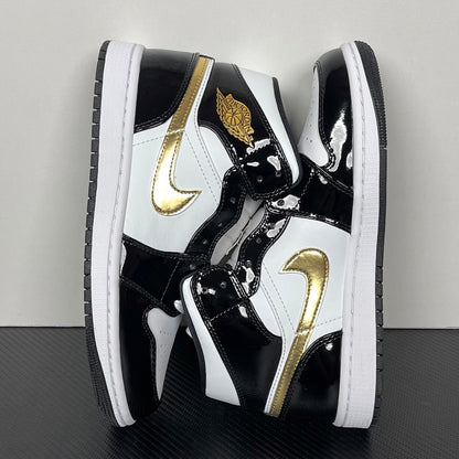 AJ1 MID Patent Black White Gold