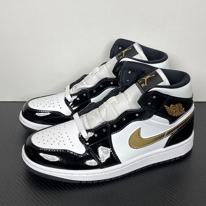 AJ1 MID Patent Black White Gold