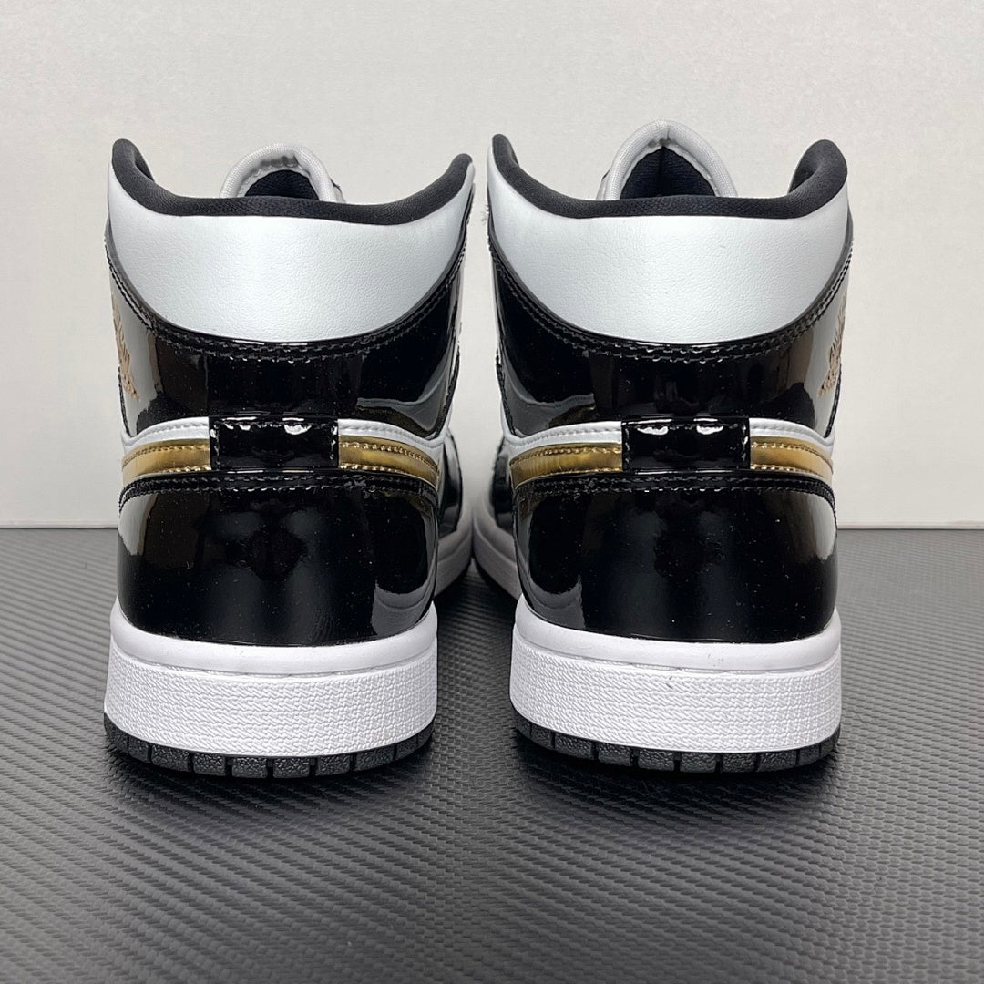 AJ1 MID Patent Black White Gold