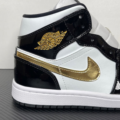 AJ1 MID Patent Black White Gold