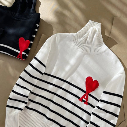 Ami De Coeur Striped Sweater Gola Alta