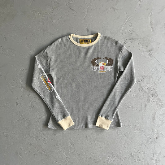 Eagle Print Waffle Long-sleeve-Light Gray