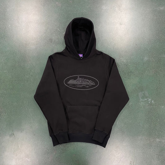 Black/Black Alcatraz logo hoodie